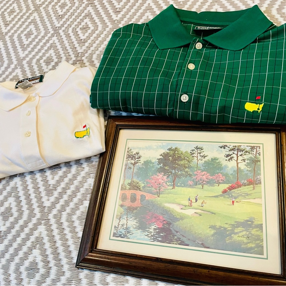 Masters Lot Golf Shirts Men’s Green Large  Women’s White Medium Framed Golf Art